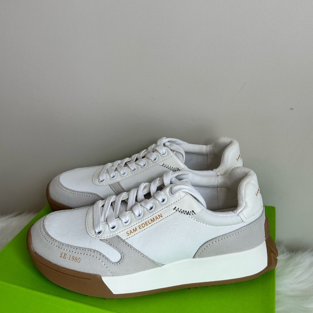 NIB Sam Edelman Layla Suede and Nylon Fashion Sneakers White Multi size 7.5 - Picture 4 of 16